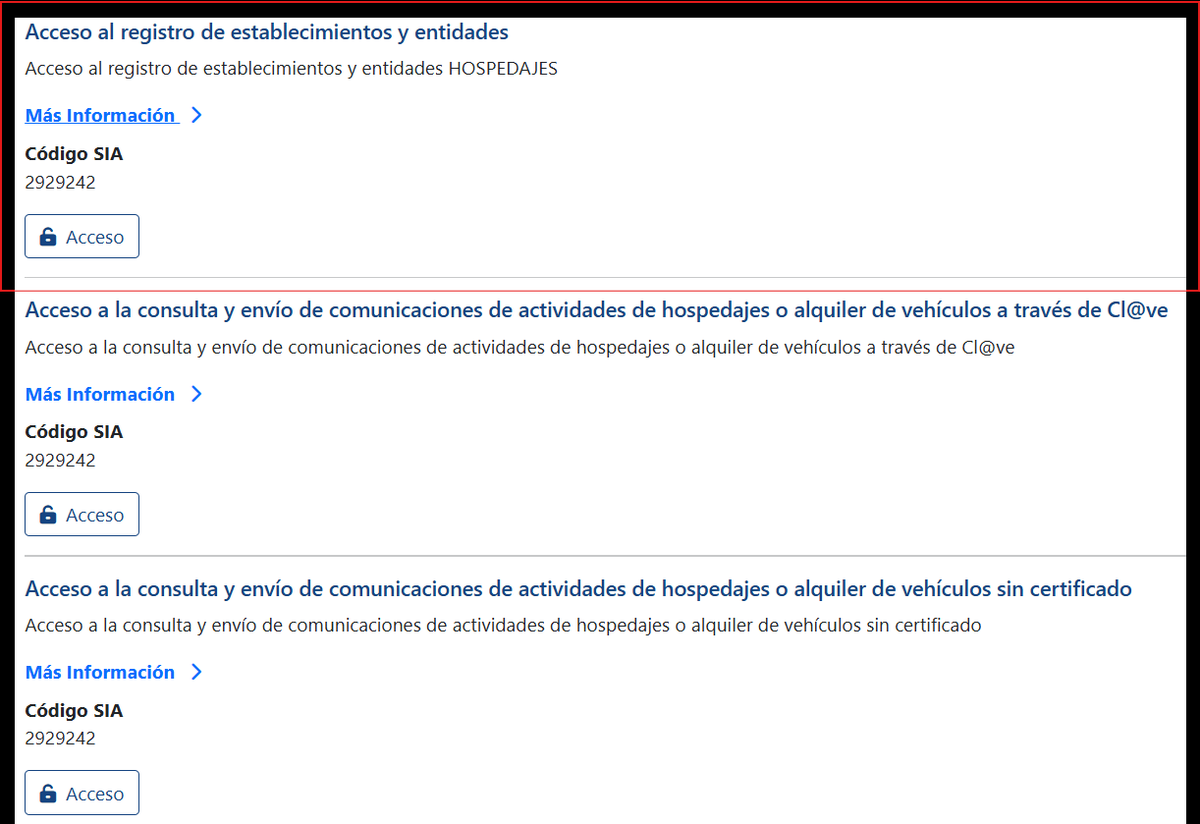 Página de inicio del trámite de Hospedajes en la sede electrónica del Ministerio del Interior, con el acceso al registro de establecimientos y entidades